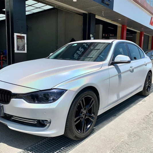 Matte Metallic Rainbow Laser White Car Vinyl Wrap PET product image 3 - Veloro matte vinyl wrap