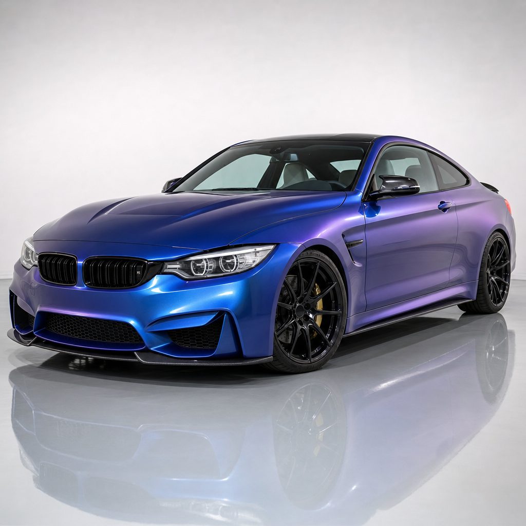 Chameleon Blue Purple gloss colored PPF wrapped on a BMW M4 | Veloro