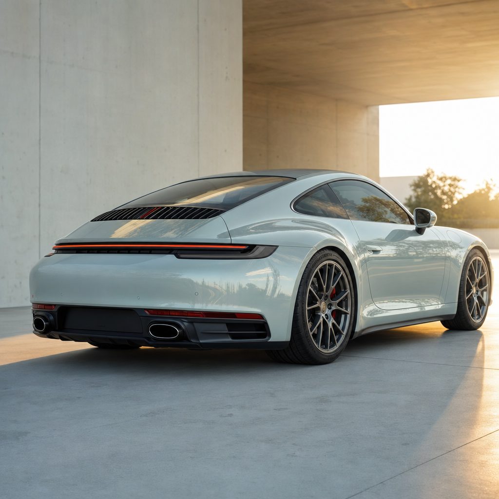 Luxury car wrapped in Brooklyn Grey gloss colored PPF at golden hour | Veloro