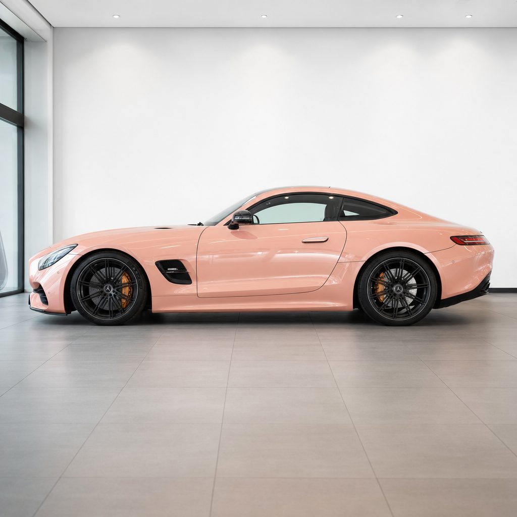 Coral Orange gloss colored PPF wrapped on a Mercedes-AMG GT side profile | Veloro