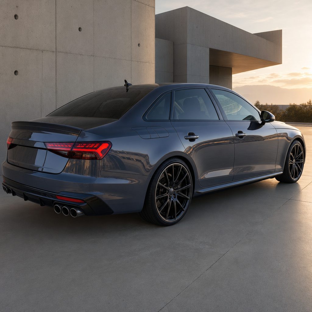 Luxury car wrapped in Arctic Grey gloss colored PPF at golden hour | Veloro