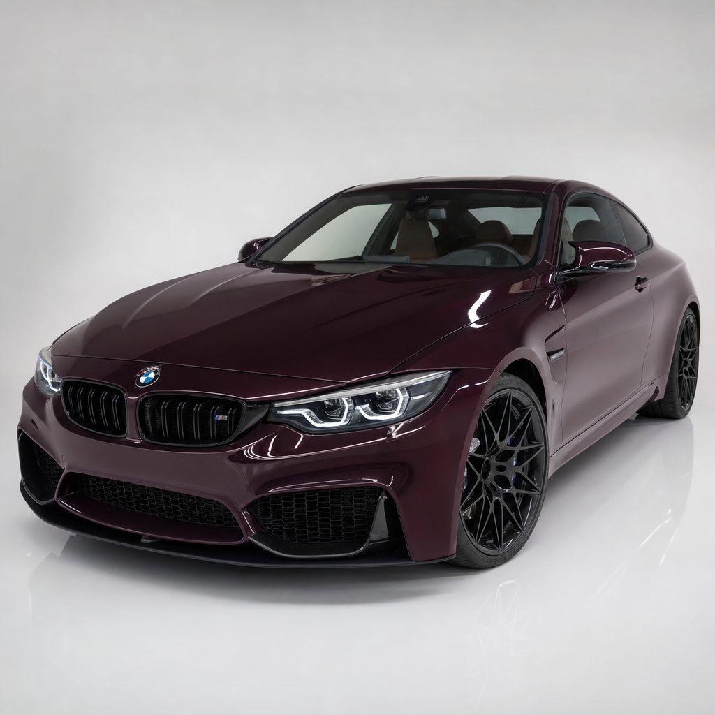 Burgundy Red Paint gloss colored PPF wrapped on a BMW M4 | Veloro