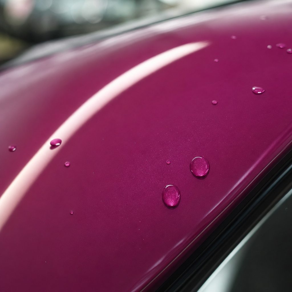 Close-up of Brilliant Magenta gloss colored PPF surface texture | Veloro