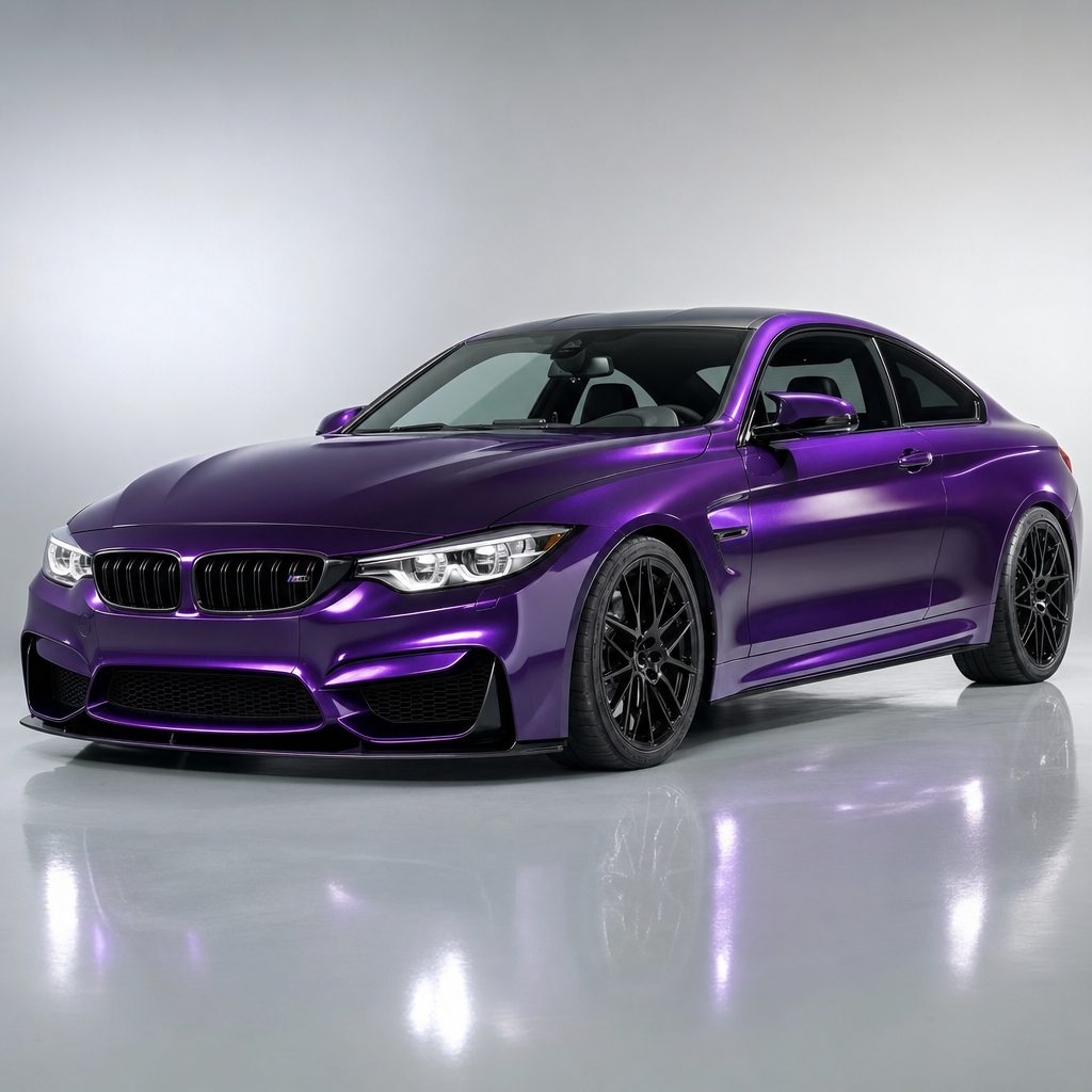 Bright Black Purple gloss colored PPF wrapped on a BMW M4 | Veloro
