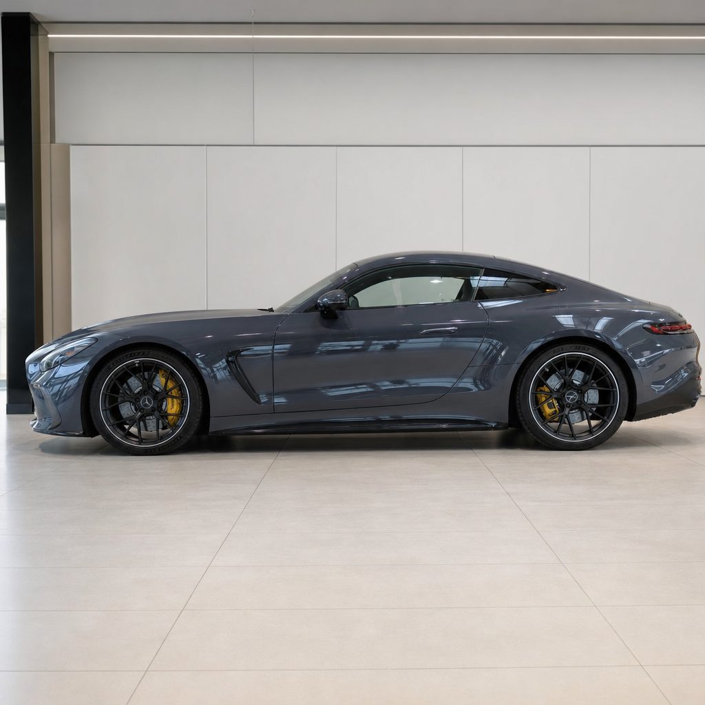Arctic Grey gloss colored PPF wrapped on a Mercedes-AMG GT side profile | Veloro