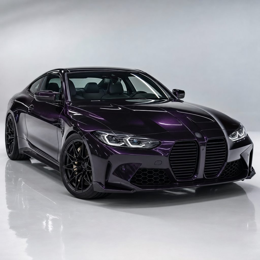 Amethyst Purple colored PPF wrapped on a BMW M4 — glossy paint protection film | Veloro