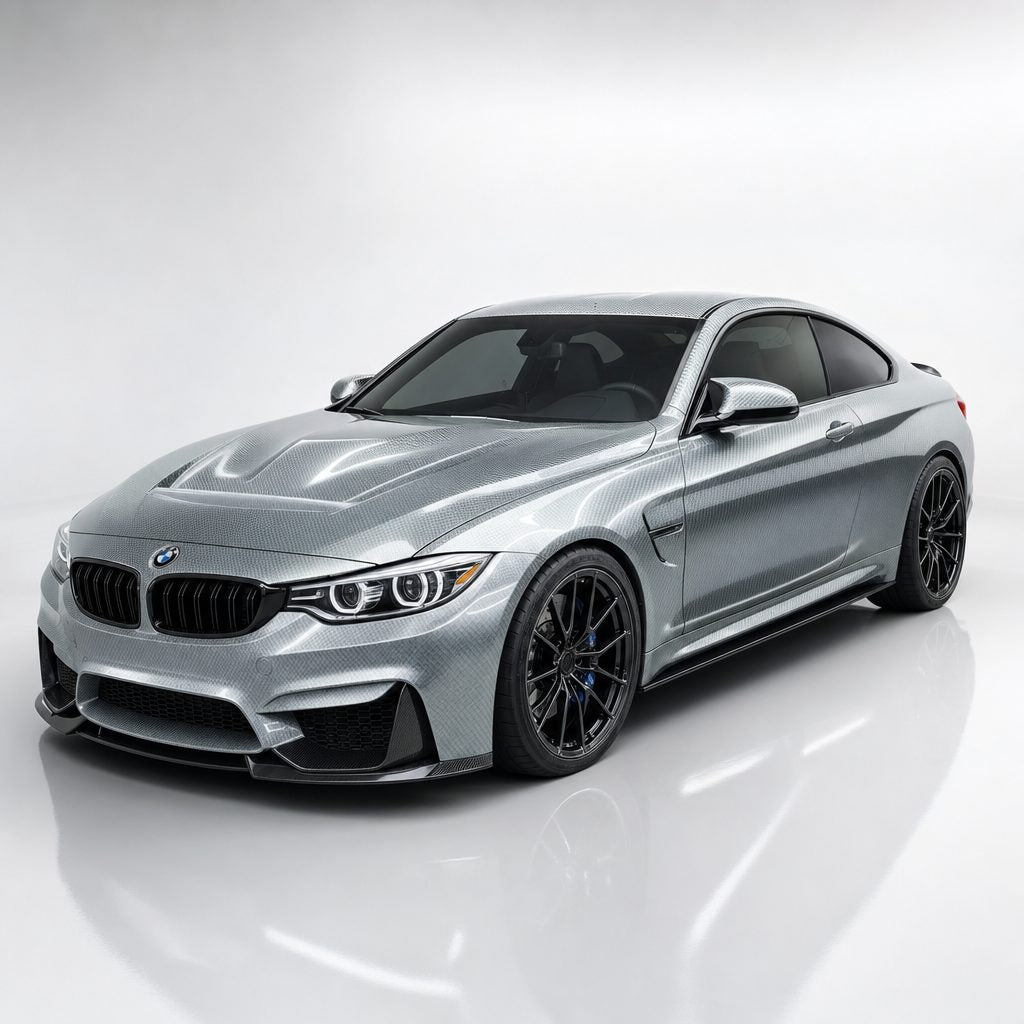 Carbon Fiber Liquid Metallic Aluminum Color PPF gloss colored PPF wrapped on a BMW M4 | Veloro