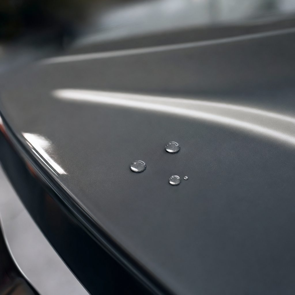 Close-up of Bright Dark Gray gloss colored PPF surface texture | Veloro