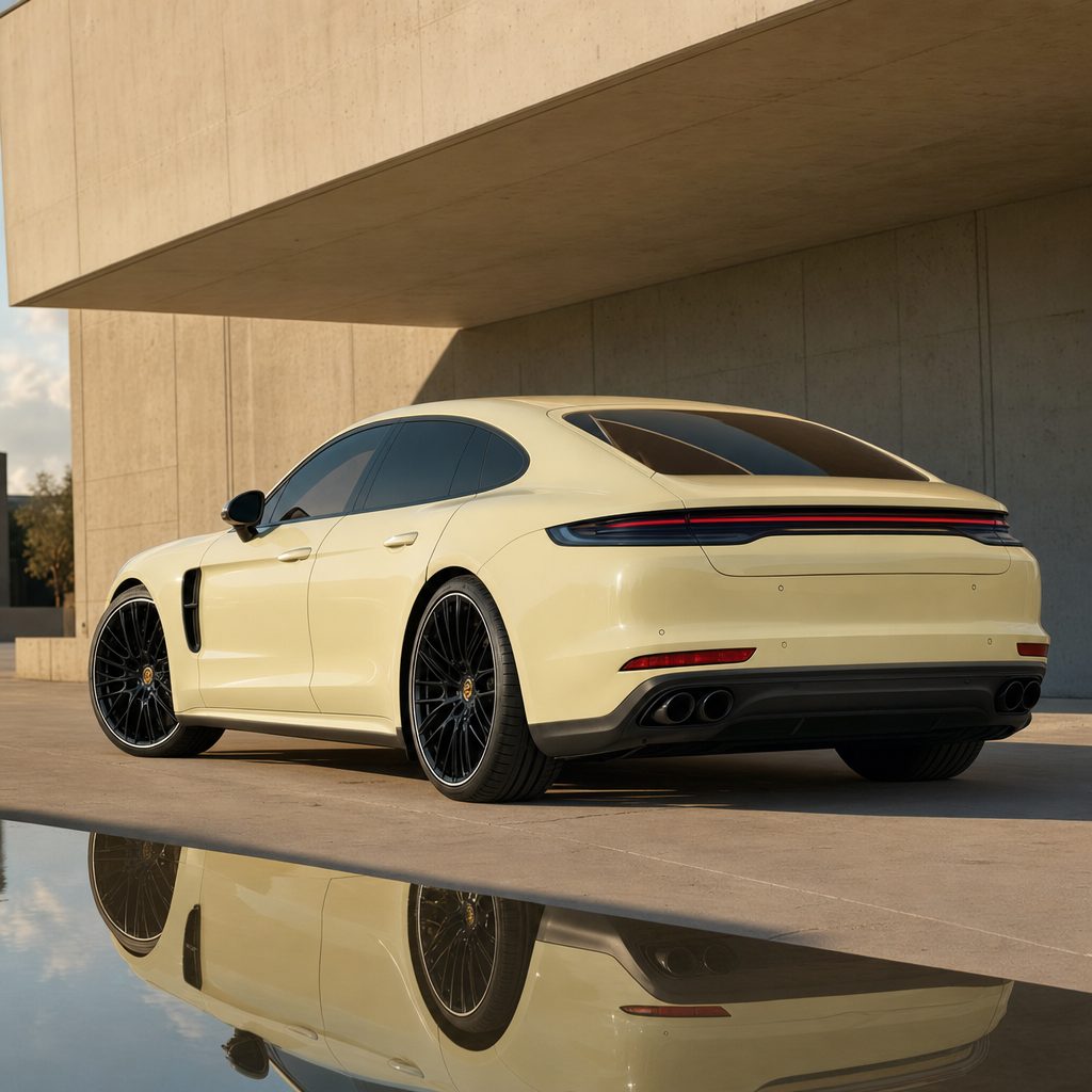 Luxury car wrapped in Cream Yellow gloss colored PPF at golden hour | Veloro