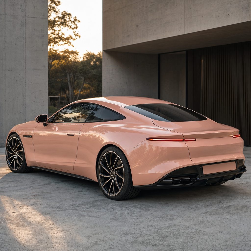 Luxury car wrapped in Coral Orange gloss colored PPF at golden hour | Veloro