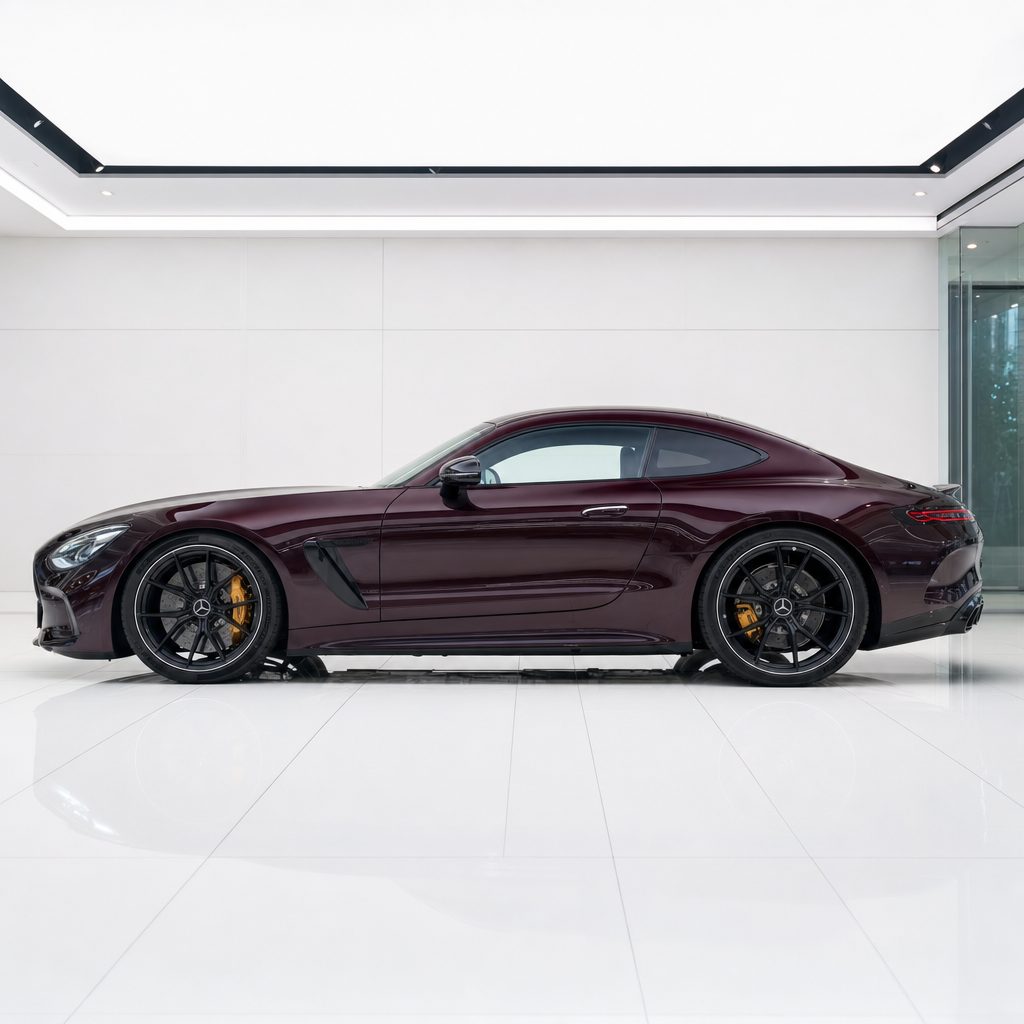 Burgundy Red Paint gloss colored PPF wrapped on a Mercedes-AMG GT side profile | Veloro