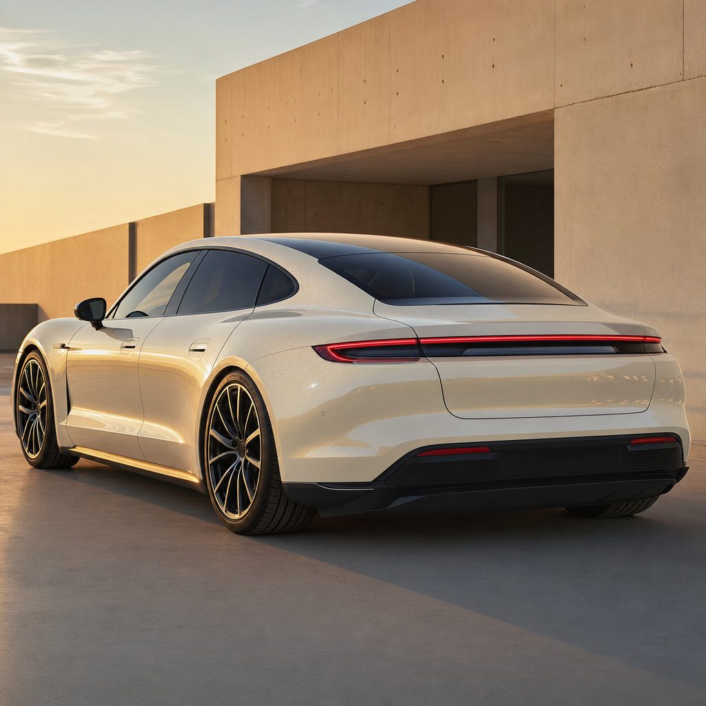 Luxury car wrapped in Color Shift Diamond Blue White gloss colored PPF at golden hour | Veloro