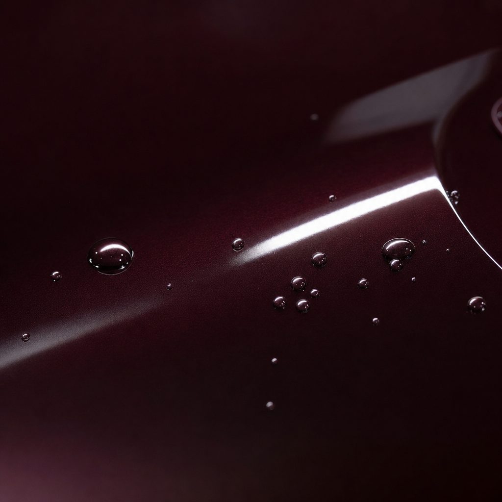 Close-up of Burgundy Red Paint gloss colored PPF surface texture | Veloro