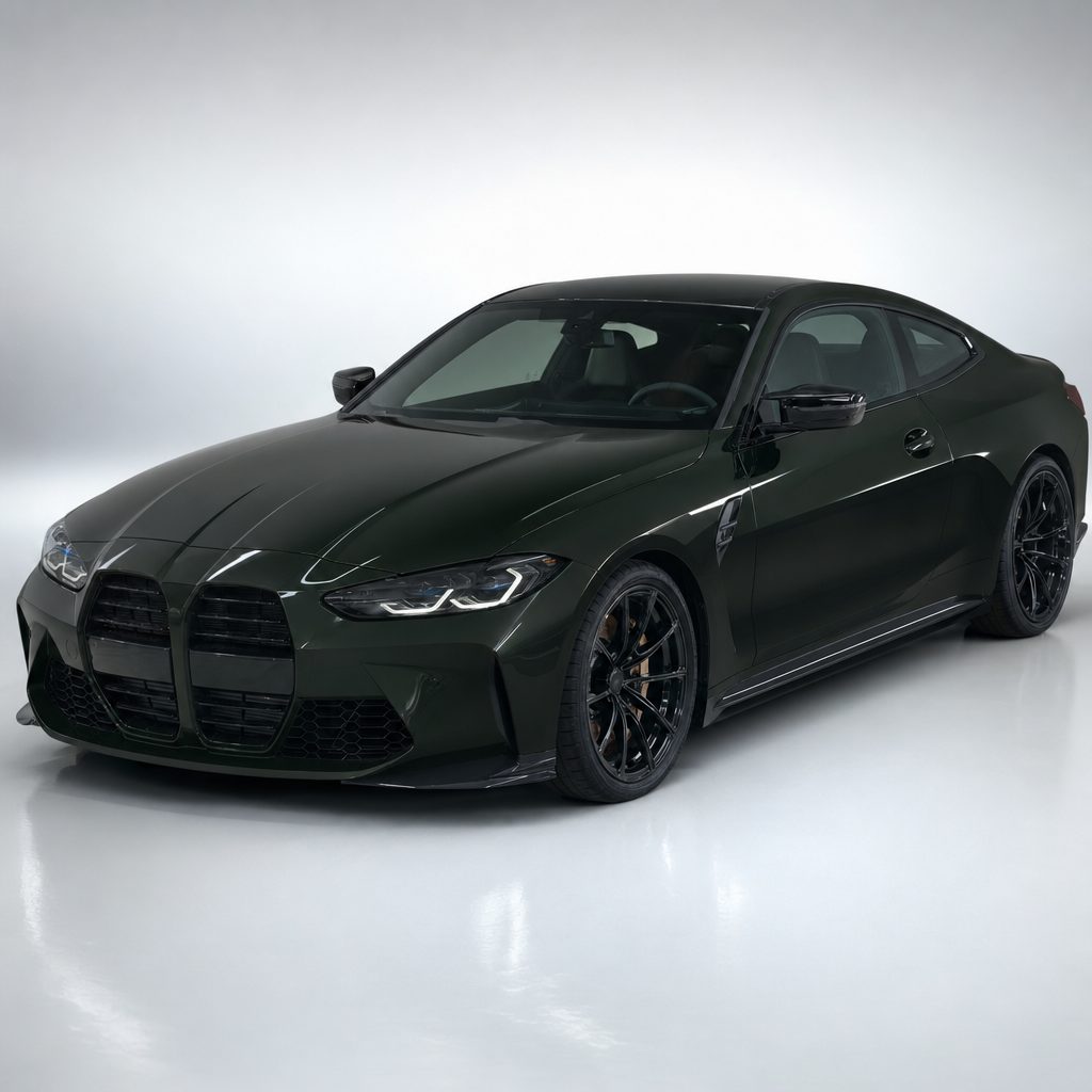 Black Olive Green colored PPF wrapped on a BMW M4 — glossy paint protection film | Veloro