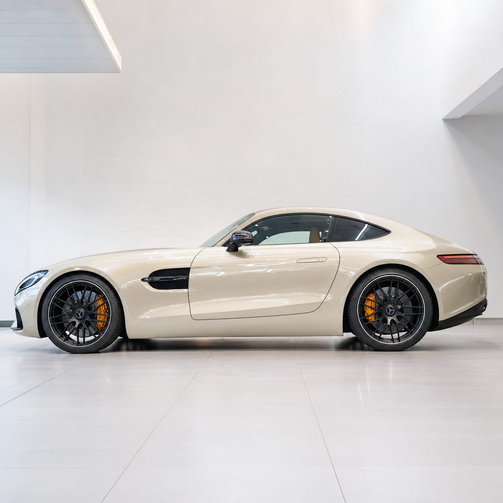 Color Shift Diamond Blue White gloss colored PPF wrapped on a Mercedes-AMG GT side profile | Veloro