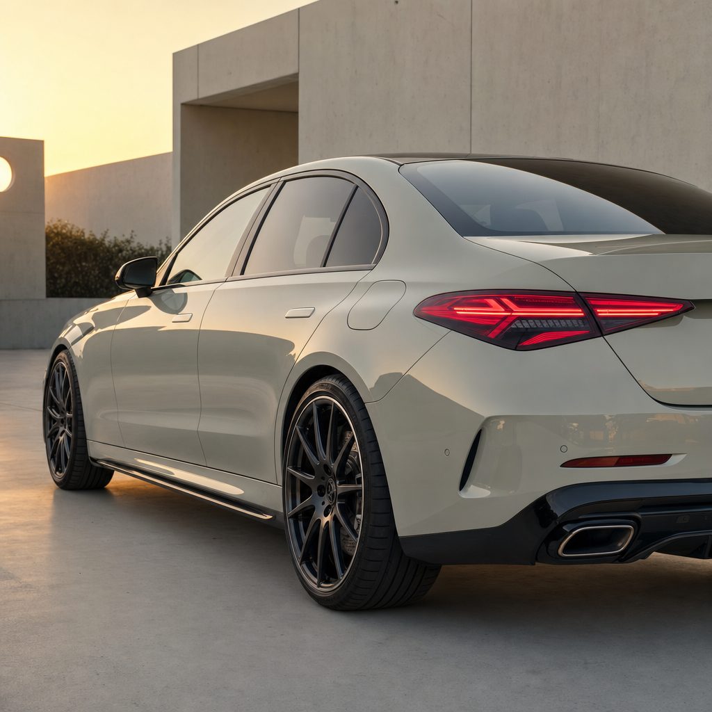 Luxury car wrapped in Agate Grey colored PPF at golden hour | Veloro