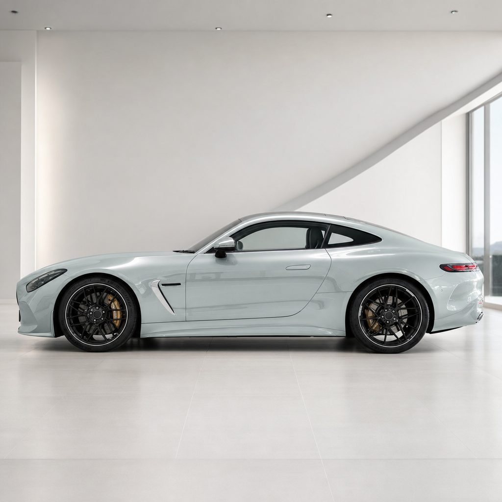 Brooklyn Grey gloss colored PPF wrapped on a Mercedes-AMG GT side profile | Veloro