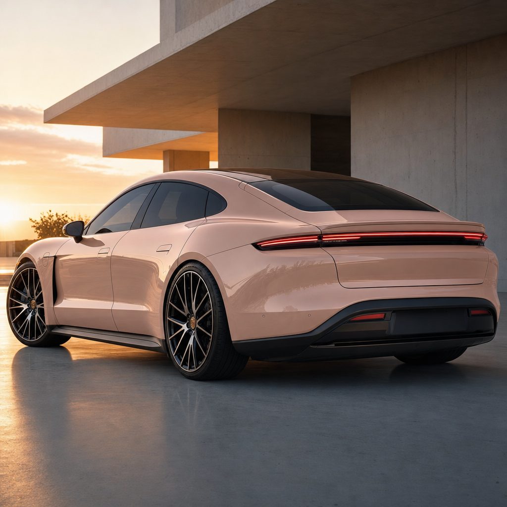 Luxury car wrapped in Cherry Blossom Pink gloss colored PPF at golden hour | Veloro