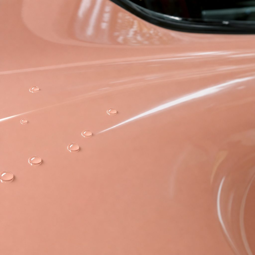Close-up of Carnation Pink gloss colored PPF surface texture | Veloro