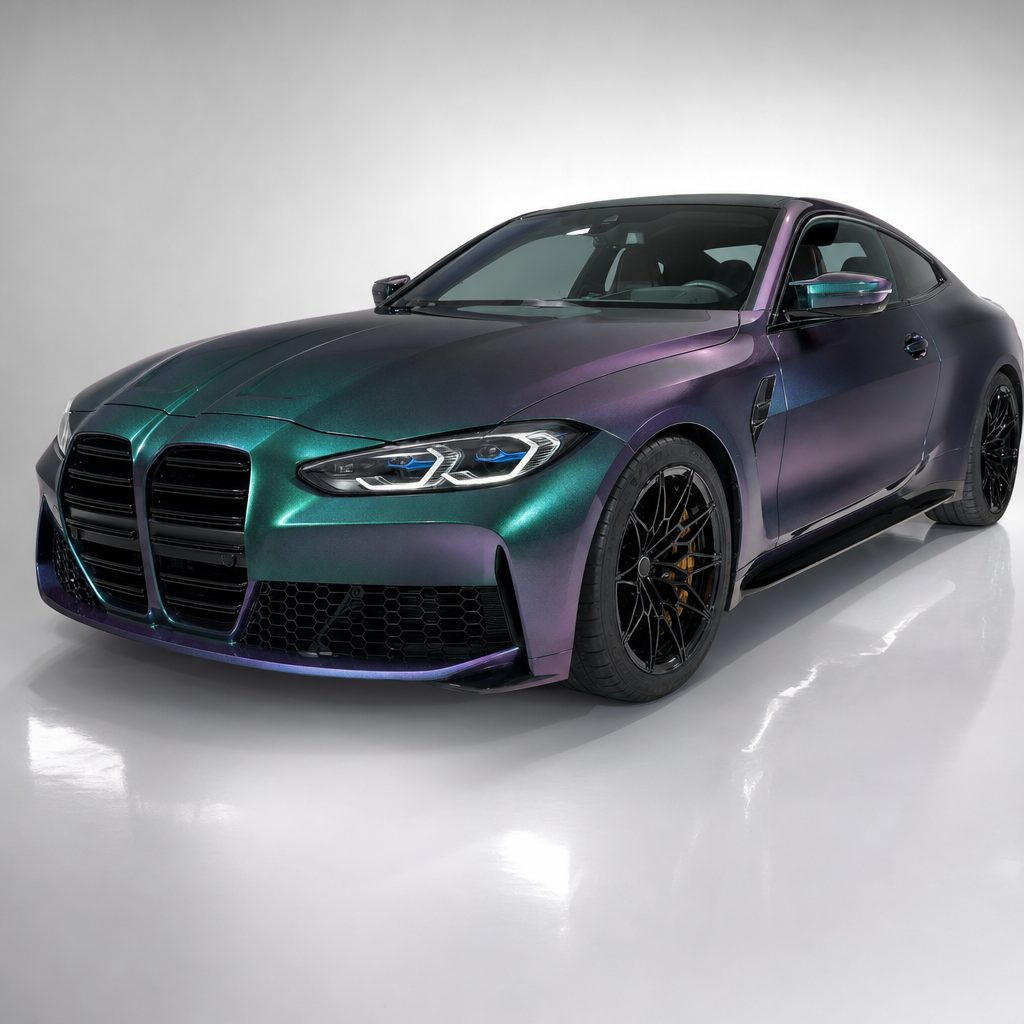 Chameleon Grass Green Red gloss colored PPF wrapped on a BMW M4 | Veloro
