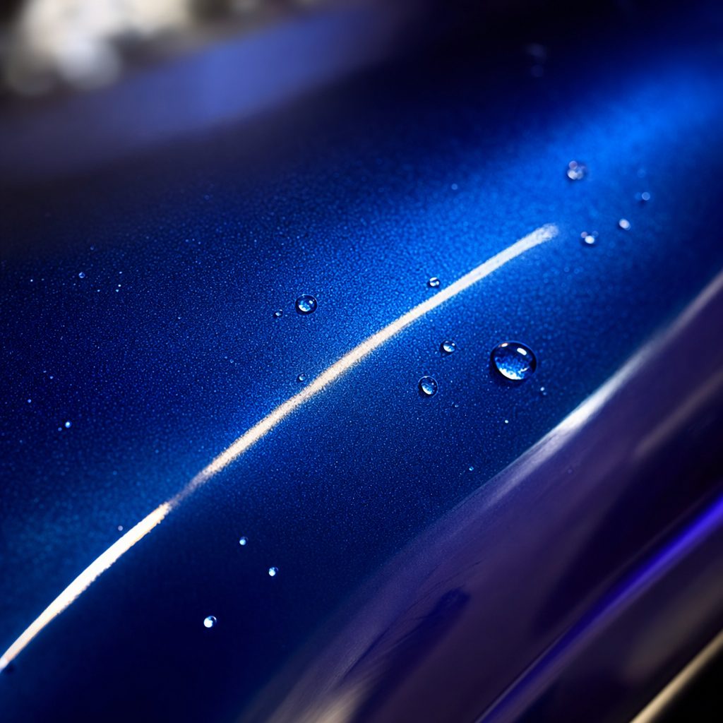 Close-up of Chameleon Blue Purple gloss colored PPF surface texture | Veloro
