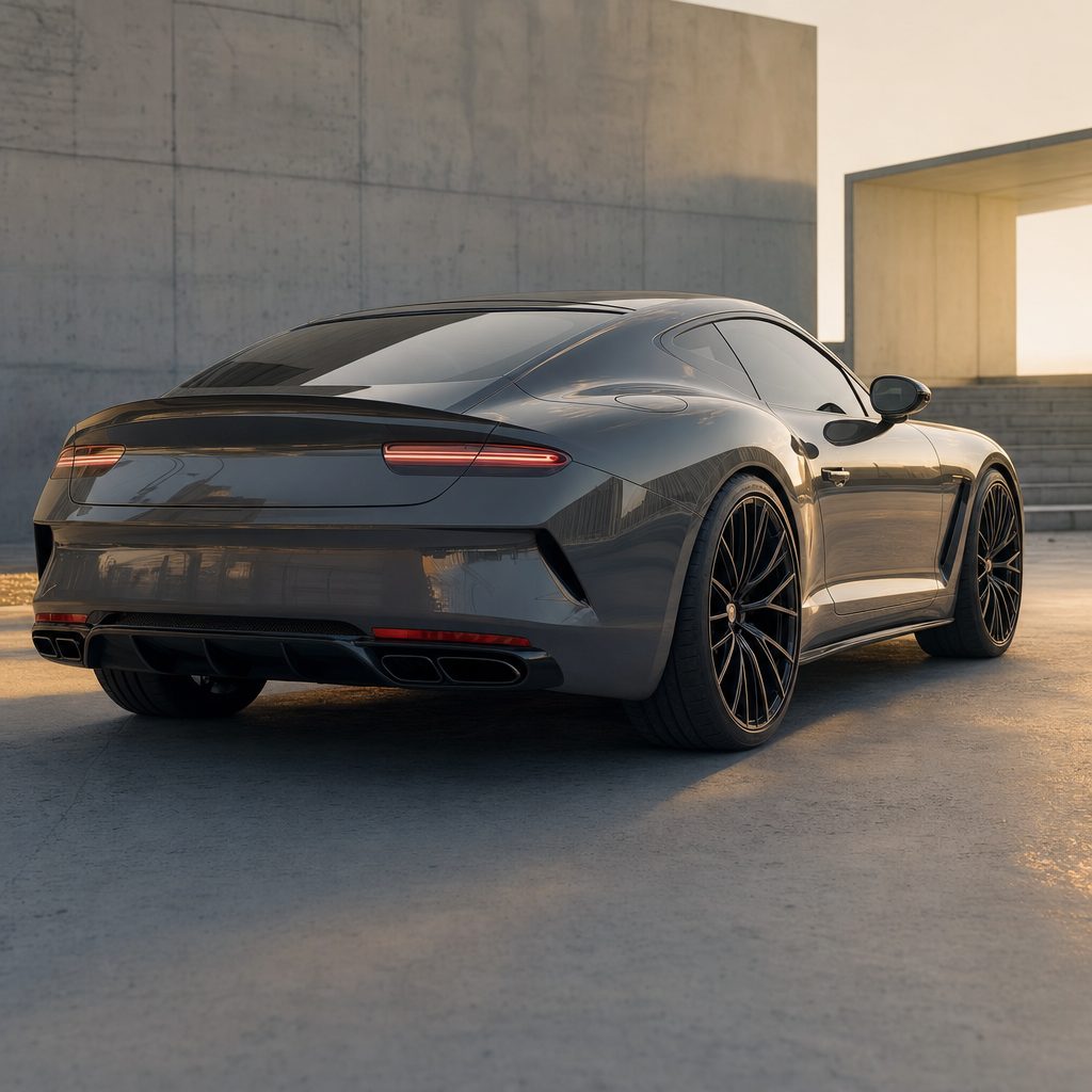 Luxury car wrapped in Battleship Gray gloss colored PPF at golden hour | Veloro