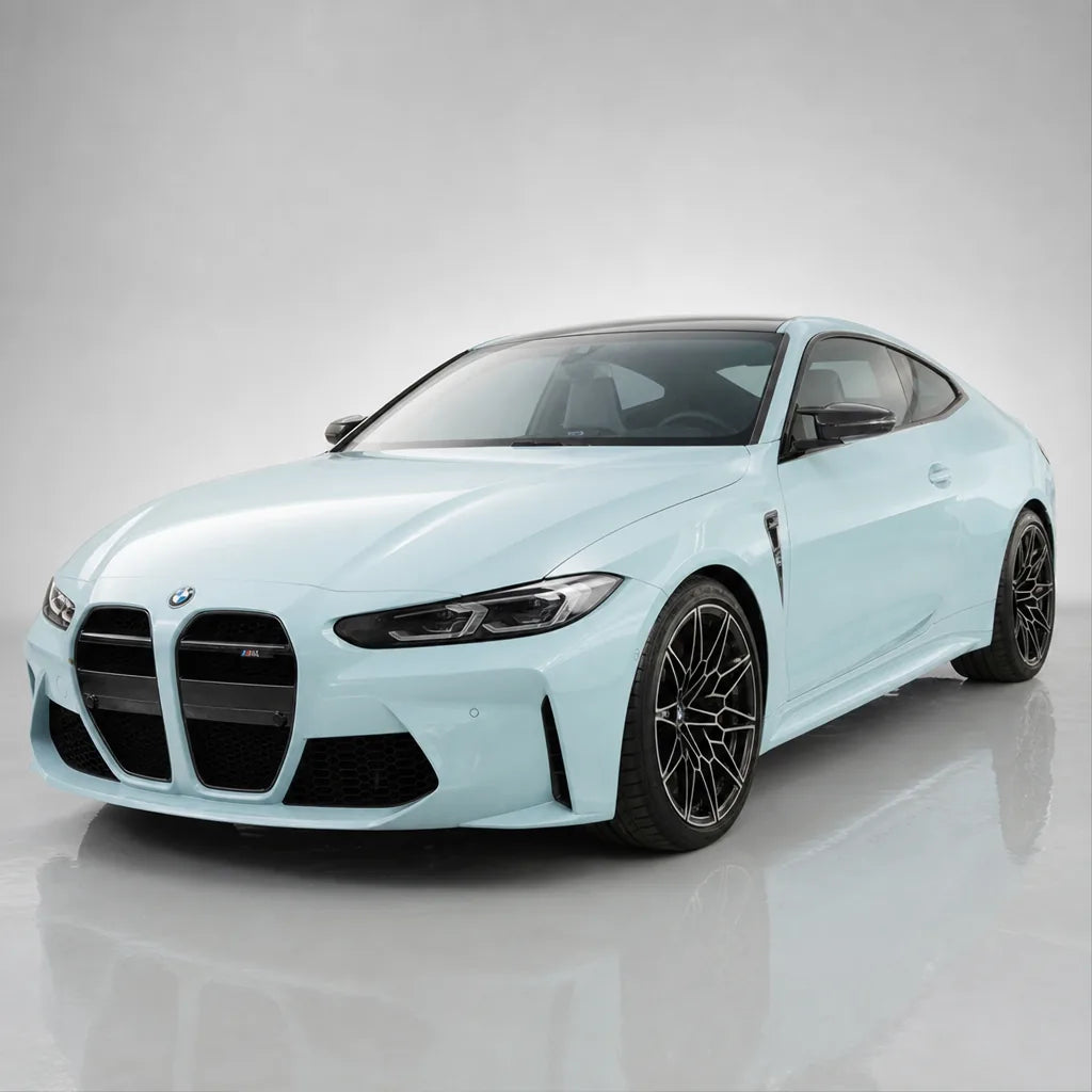 Light Blue gloss colored PPF wrapped on a BMW M4 | Veloro