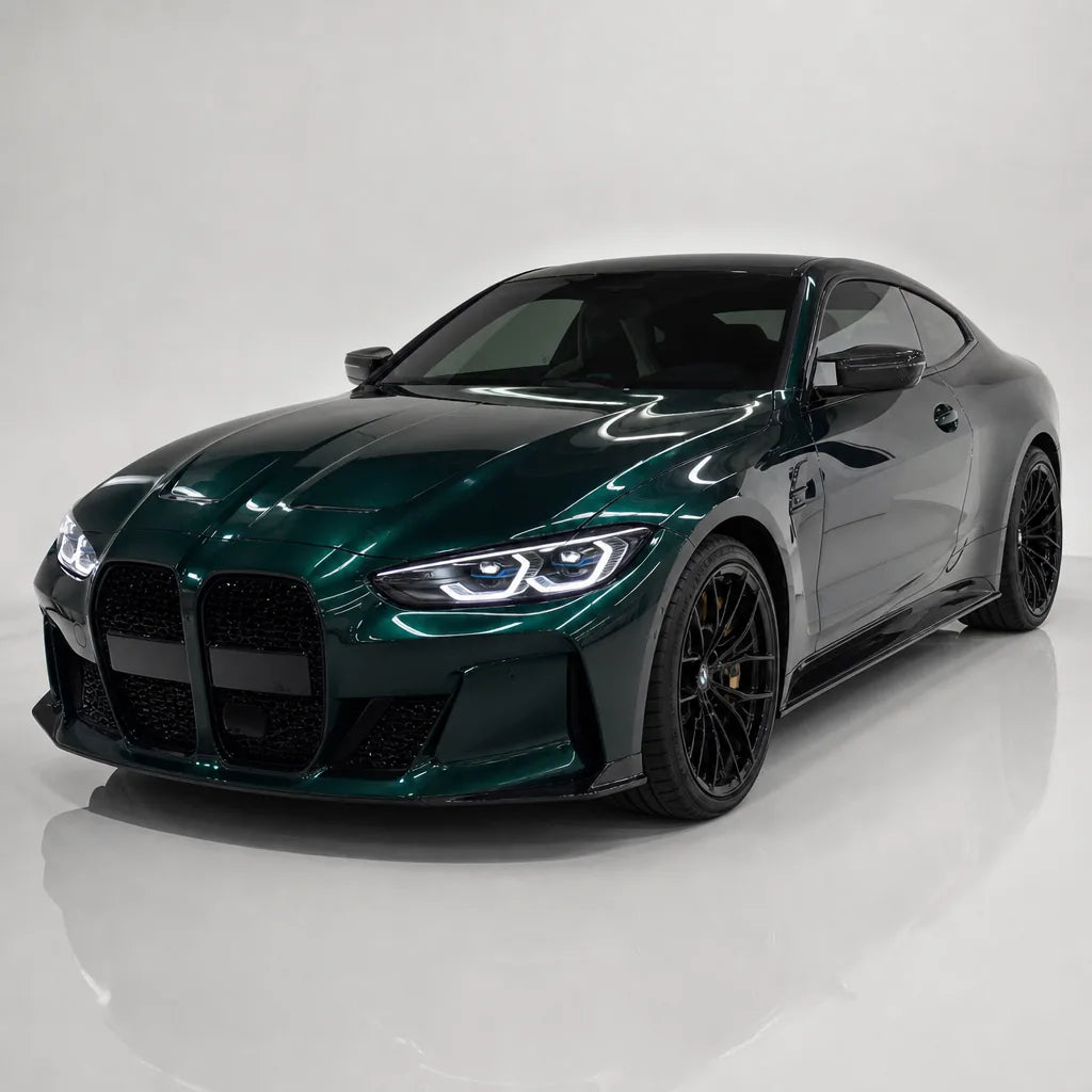 Metallic British Royal Green gloss colored PPF wrapped on a BMW M4 | Veloro