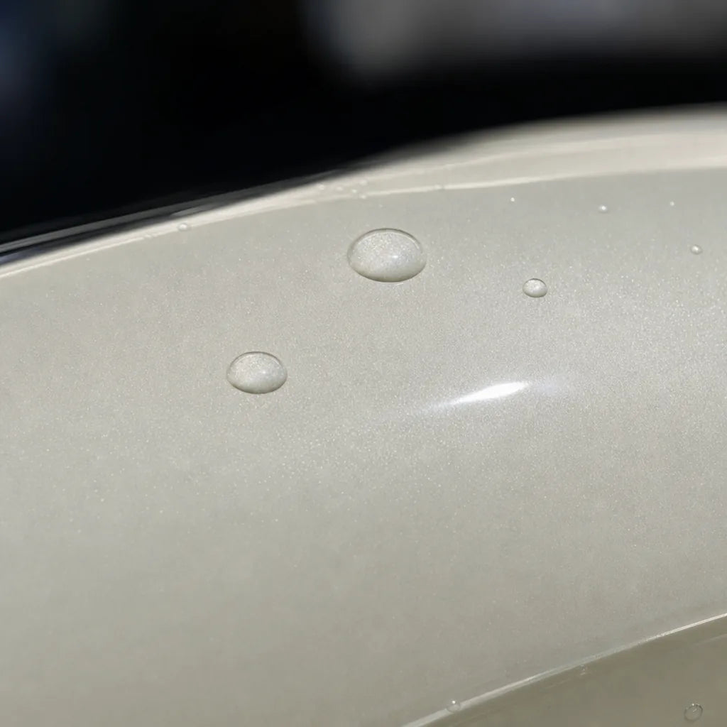 Close-up of Metallic Sparkle Glitter White gloss colored PPF surface texture | Veloro
