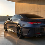 Luxury car wrapped in Metallic Sparkle Glitter Black gloss colored PPF at golden hour | Veloro