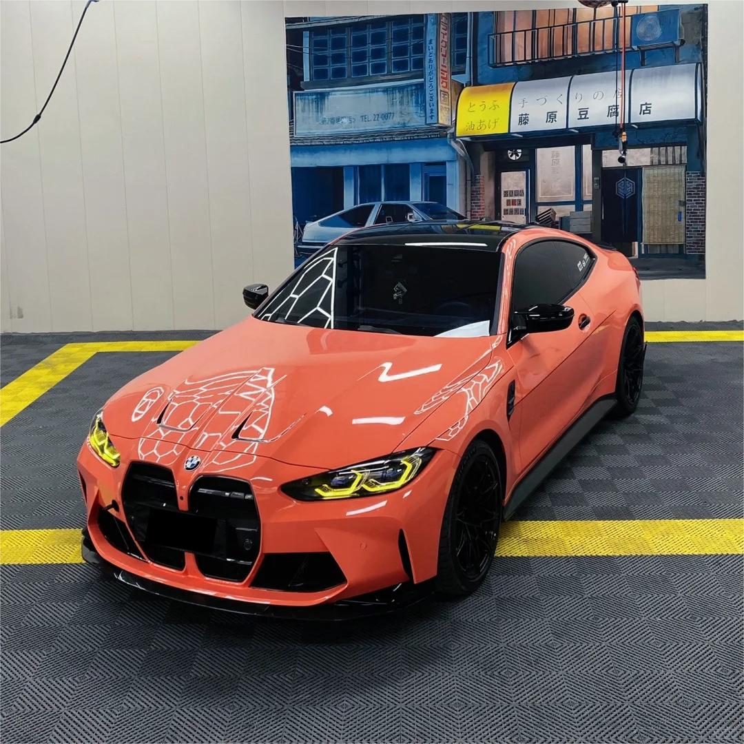 Gloss Coral Orange Car Vinyl Wrap PET product image 7 - Veloro gloss vinyl wrap