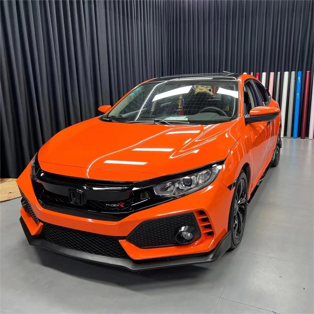 Gloss Crystal Orange Car Vinyl Wrap PET product image 2 - Veloro gloss vinyl wrap