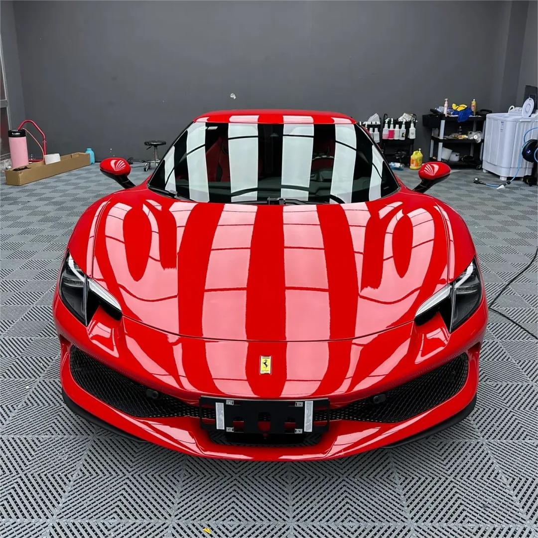 Gloss Ferrari Red Car Vinyl Wrap PET product image 2 - Veloro gloss vinyl wrap