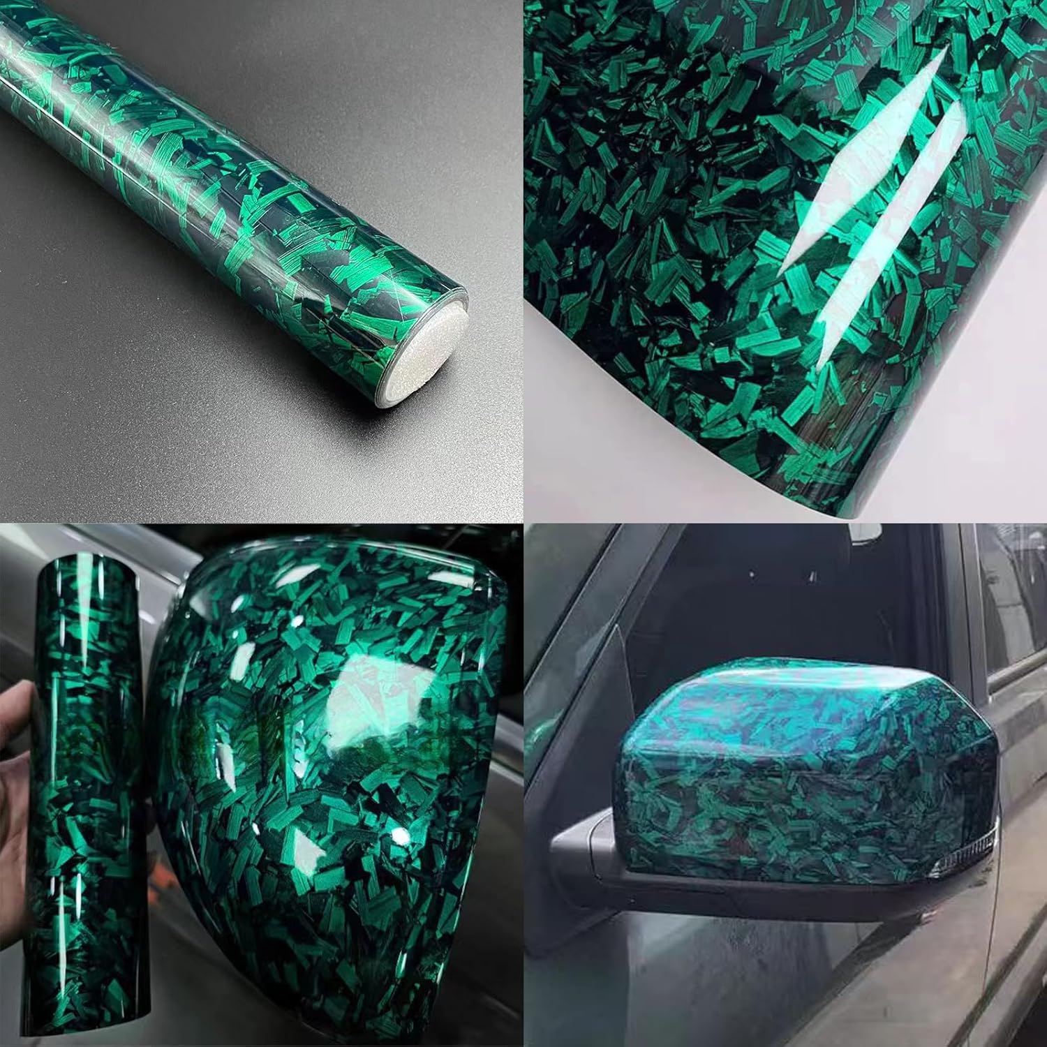 Gloss Green Forged Carbon Fiber Car Vinyl Wrap PET product image 3 - Veloro carbon fiber vinyl wrap