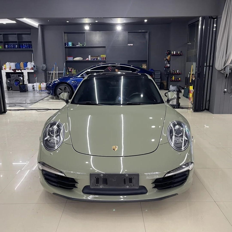 Super Glossy Khaki Green Car Vinyl Wrap PET product image 3 - Veloro gloss vinyl wrap