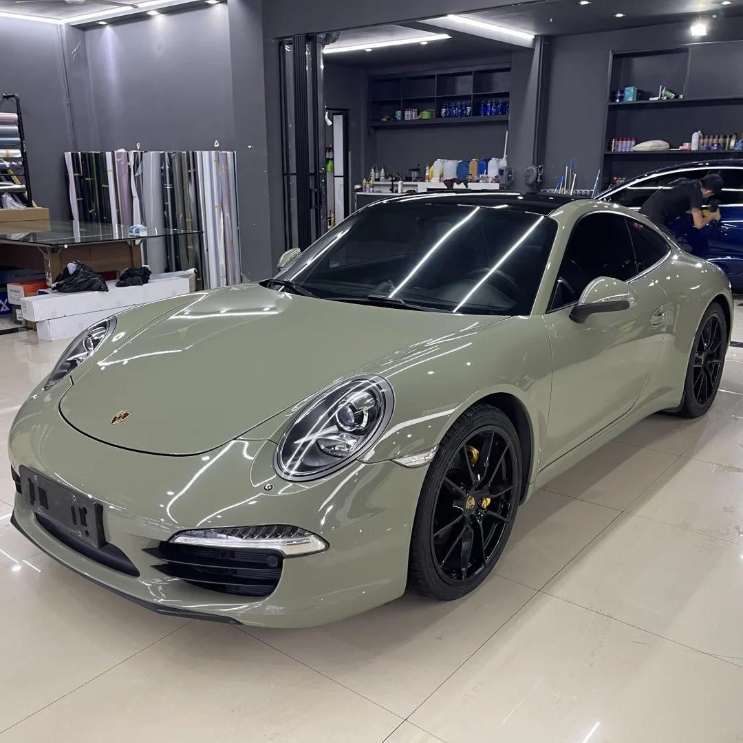 Super Glossy Khaki Green Car Vinyl Wrap PET product image 2 - Veloro gloss vinyl wrap