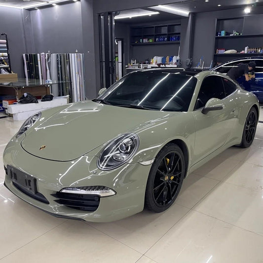 Super Glossy Khaki Green Car Vinyl Wrap PET product image 2 - Veloro gloss vinyl wrap