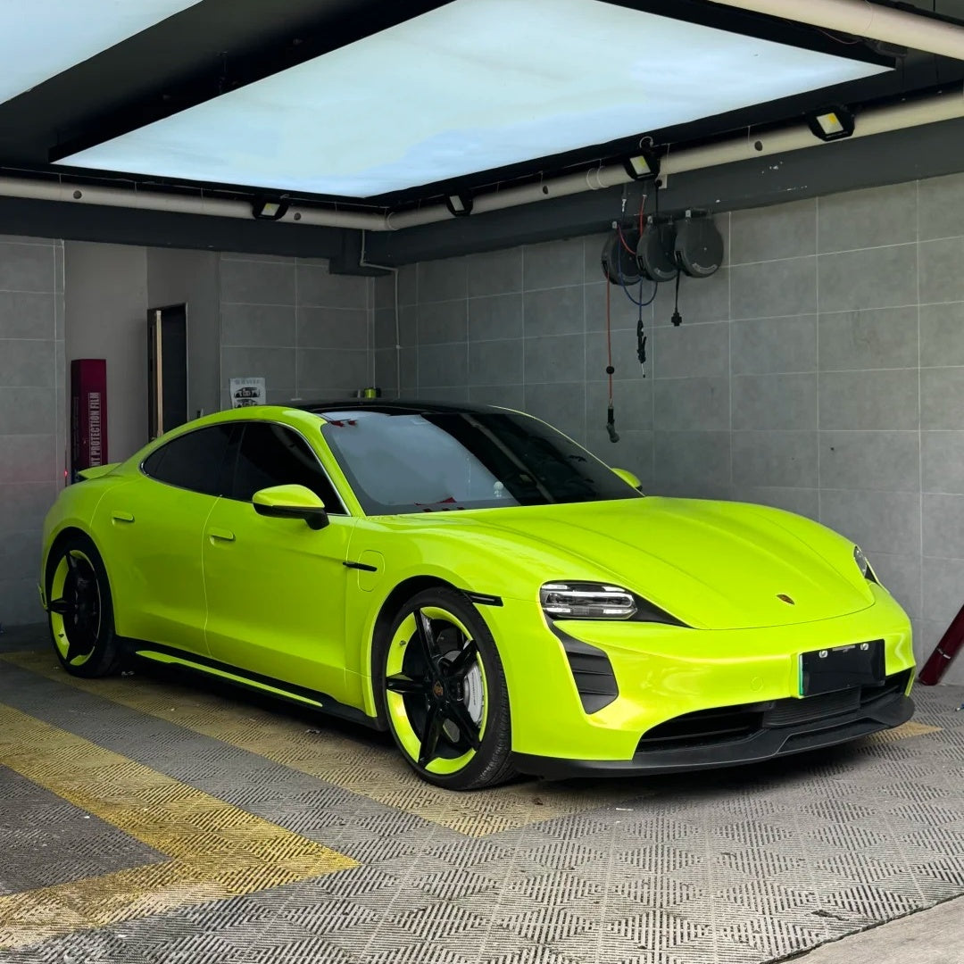 Gloss Liquid Fluorescent Neon Yellow Car Vinyl Wrap PET product image 2 - Veloro gloss vinyl wrap