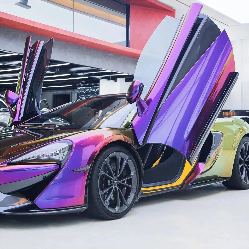 Gloss Metallic Chameleon Yellow Purple Car Vinyl Wrap PET product image 9 - Veloro color shift vinyl wrap