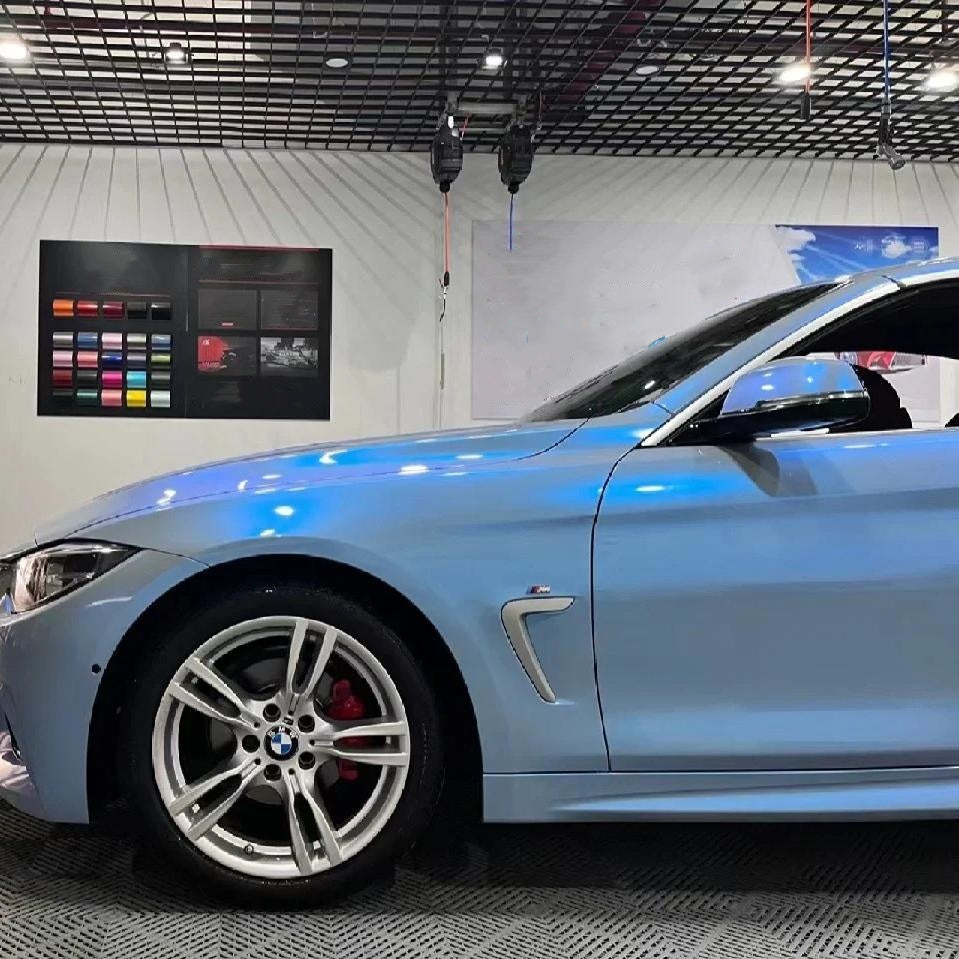 Gloss Metallic Grey Blue Car Vinyl Wrap PET product image 4 - Veloro metallic vinyl wrap