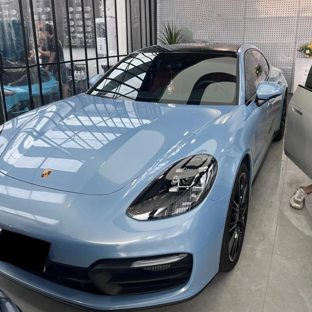 Gloss Metallic Porsche Ice Blue Car Vinyl Wrap PET product image 3 - Veloro metallic vinyl wrap