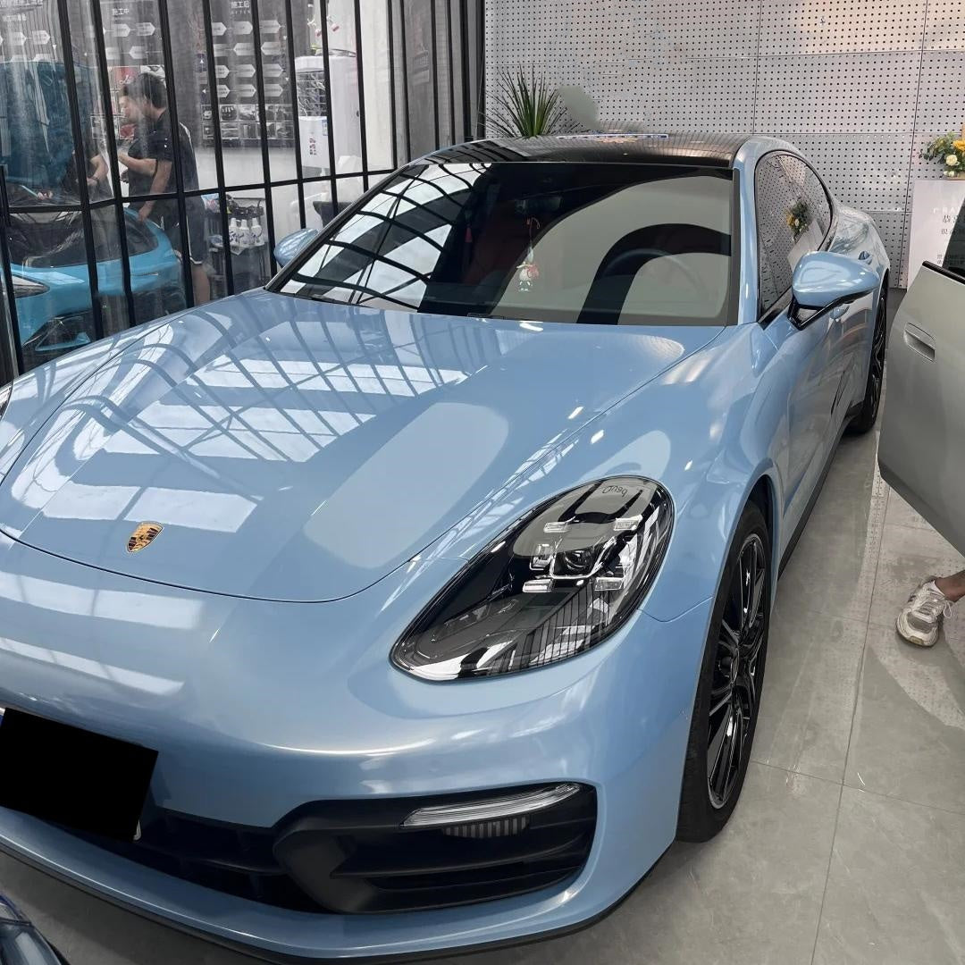 Gloss Metallic Porsche Ice Blue Car Vinyl Wrap PET product image 3 - Veloro metallic vinyl wrap