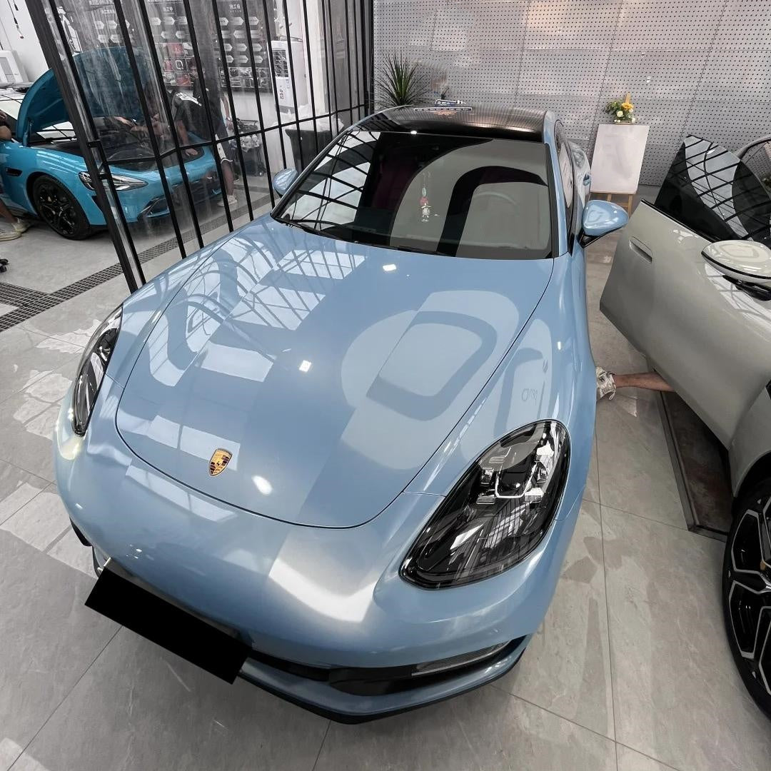 Gloss Metallic Porsche Ice Blue Car Vinyl Wrap PET product image 2 - Veloro metallic vinyl wrap