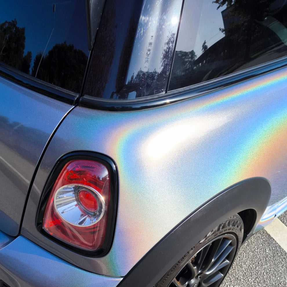 Gloss Metallic Rainbow Holographic Silver Car Vinyl Wrap PET product image 6 - Veloro metallic vinyl wrap