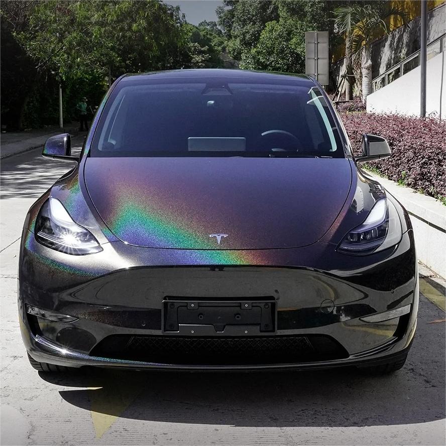 Gloss Metallic Rainbow Laser Black Car Vinyl Wrap PET product image 4 - Veloro metallic vinyl wrap