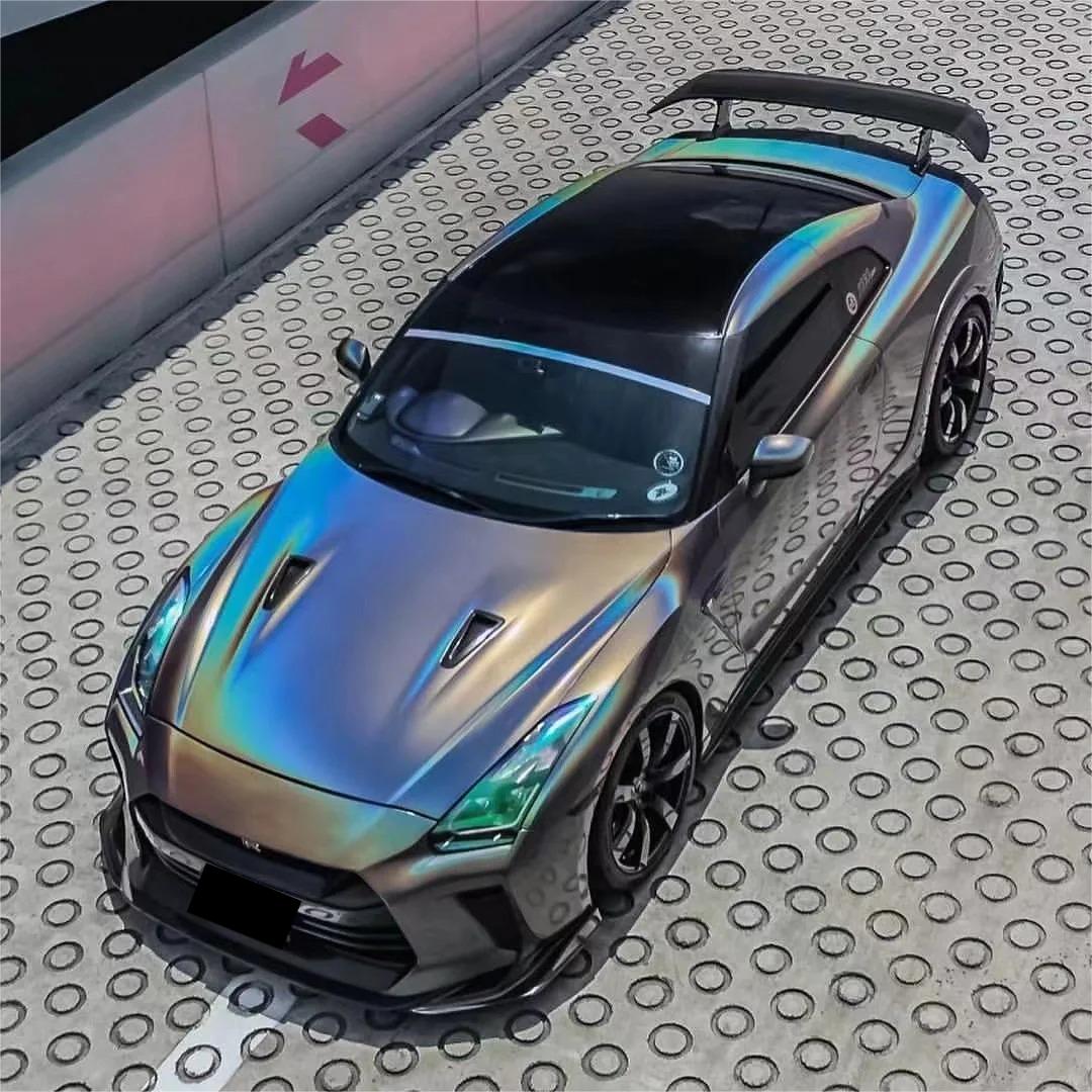 Gloss Metallic Rainbow Laser Flip Psychedelic Grey Car Vinyl Wrap product image 4 - Veloro metallic vinyl wrap