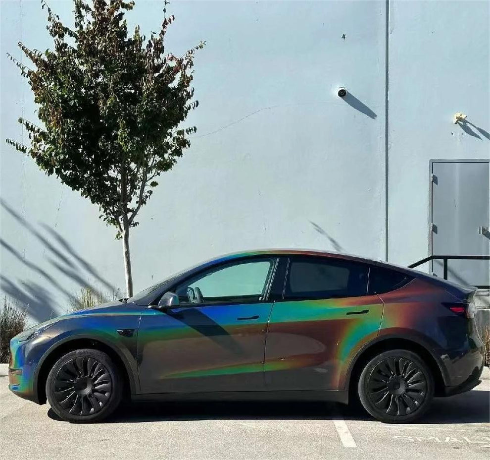 Gloss Metallic Rainbow Laser Flip Psychedelic Grey Car Vinyl Wrap product image 8 - Veloro metallic vinyl wrap