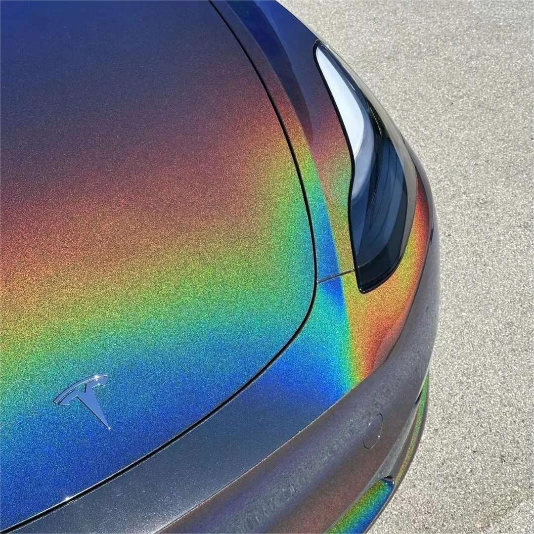 Gloss Metallic Rainbow Laser Flip Psychedelic Grey Car Vinyl Wrap product image 10 - Veloro metallic vinyl wrap