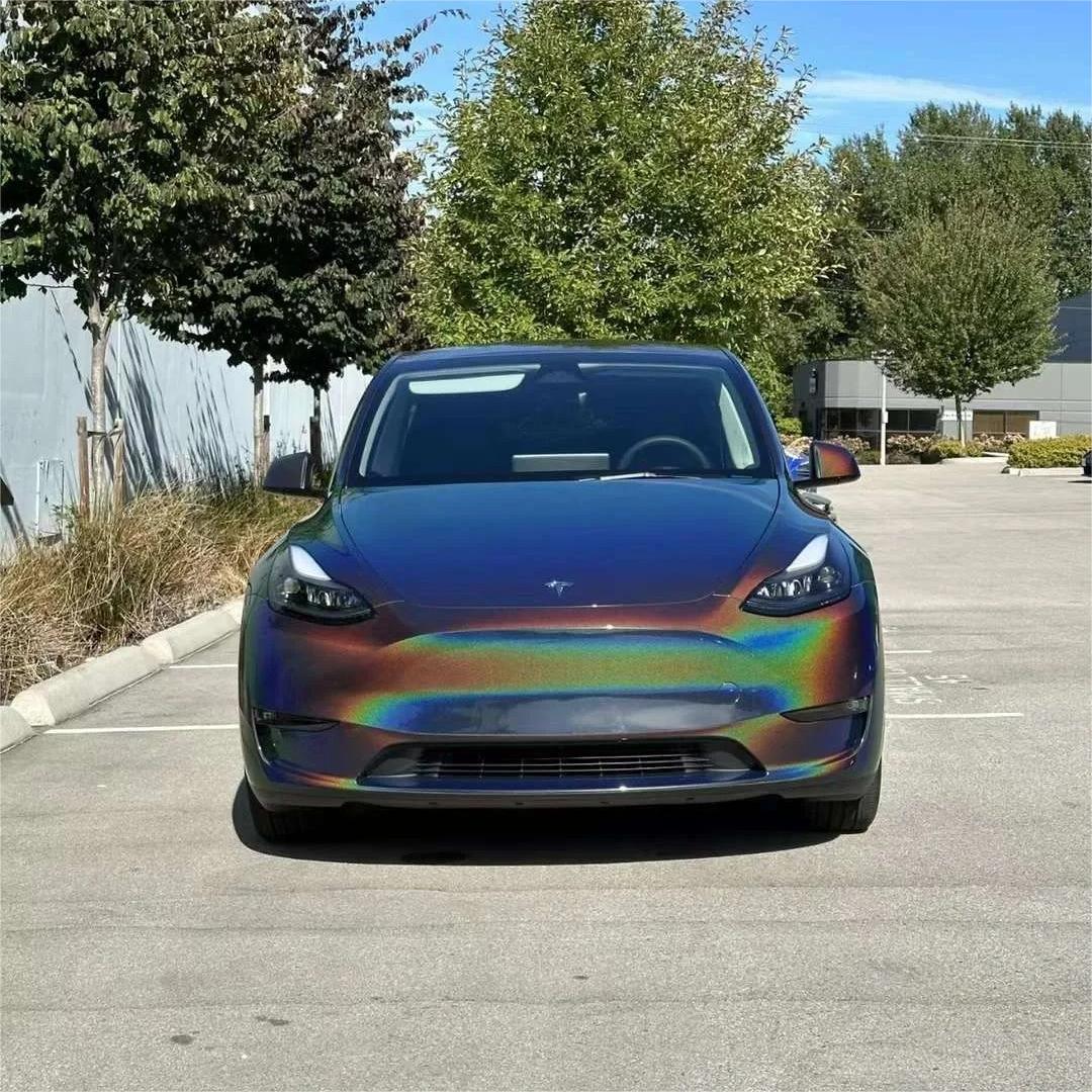 Gloss Metallic Rainbow Laser Flip Psychedelic Grey Car Vinyl Wrap product image 9 - Veloro metallic vinyl wrap