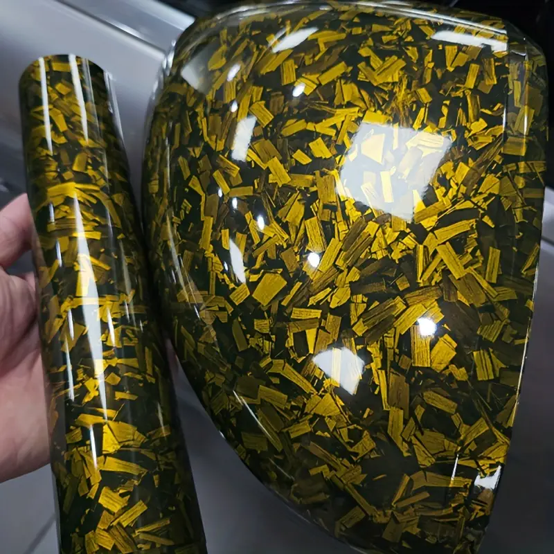 Gloss Yellow Forged Carbon Fiber Car Vinyl Wrap PET product image 6 - Veloro carbon fiber vinyl wrap